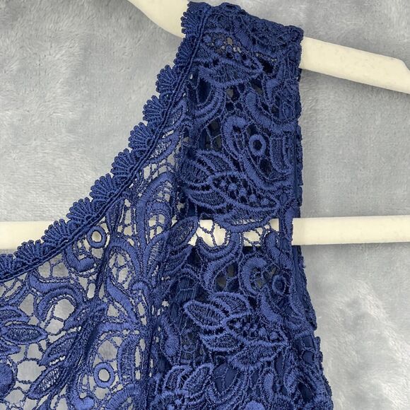 White House Black Market Dress 2 Navy Blue Lace Sheath Sleevless Satin Lined - Picture 3 of 16